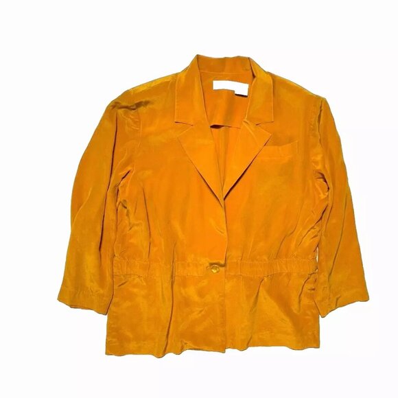 Liz Claiborne Vintage Silk Blouse Size 14 Petite Button Up Shirt Top 90s Yellow - Picture 1 of 5